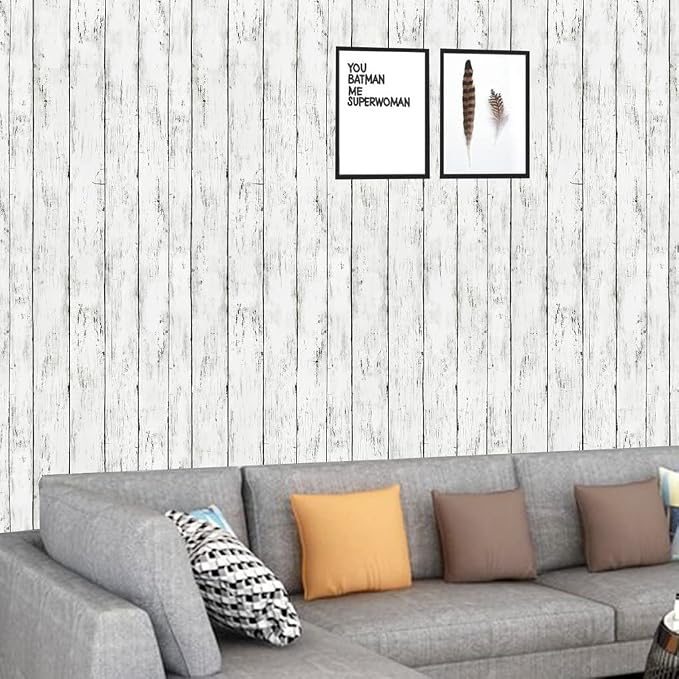 Arthome 17''x120'' White Wood Contact Paper, Peel and Stick Vinyl Wallpaper - Image 3