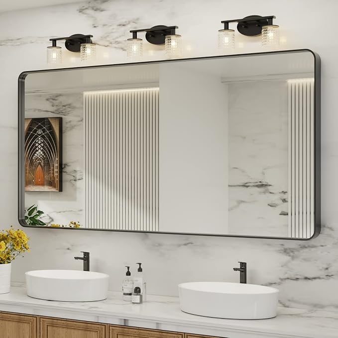 LOAAO Black Metal Framed Bathroom Mirror by LOAAO