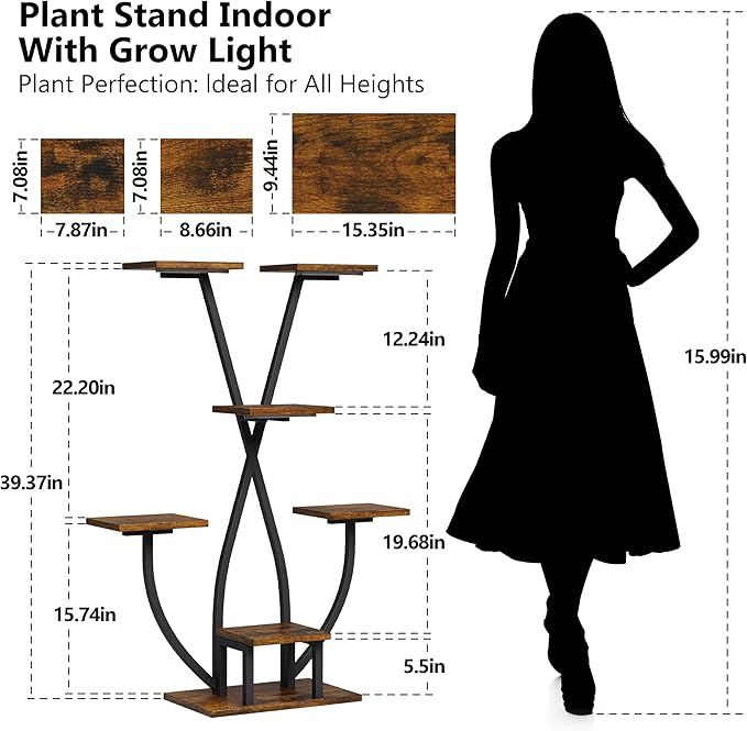 POZILAN Plant Stand Indoor with Grow Light - 7 Tiered Corner Plant Stand for Multiple Plants, Metal Plant Shelf Indoor Display Rack Holder, Flower Stand for Indoor Plants, Balcony, Living Room, Patio