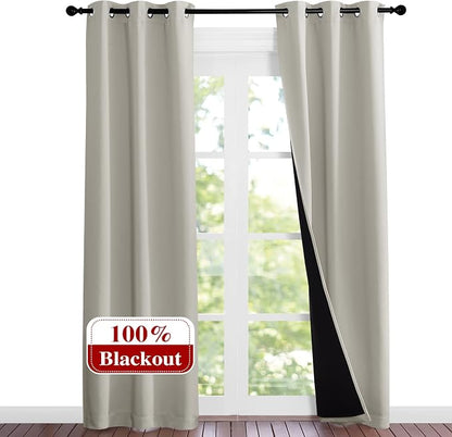NICETOWN Natural Blackout Curtains 80 inches Long, 2 Pieces, Full Light - Image 2