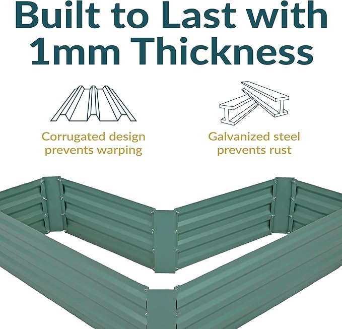 Sunnydaze Galvanized Raised Garden Bed - Metal Raised Bed for Gardening - Outdoor Planter Box for Flowers, Plants, and Vegetables - Green - 12" L-Shaped