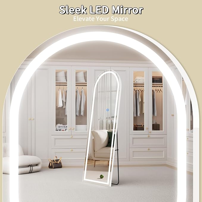 Koonmi LED Arched Full Length Mirror, Lighted Floor Mirrors - Image 2