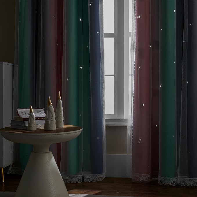XiDi Curtains for Bedroom Decor, Rainbow Pinkgreen grey34/54 - Image 5