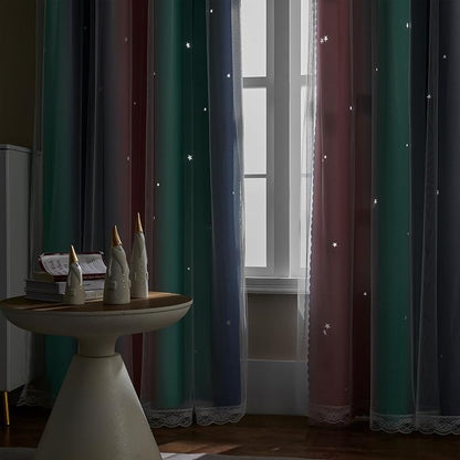 XiDi Curtains for Bedroom Decor, Rainbow Pinkgreen grey34/54 - Image 5