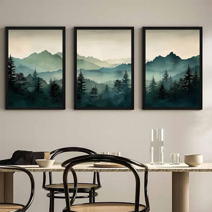 Mountain Wall Art Decor Set of 3 Sage Green Forest Canvas Wall Art Prints - Image 3
