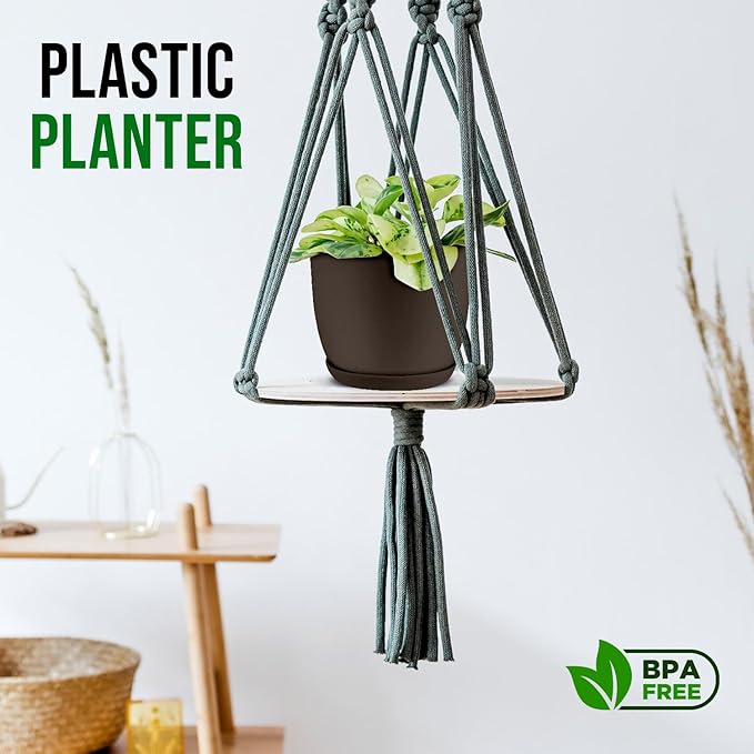 Planter Pots with Drainage Holes - Lightweight, Durable & Space-Saving Pots for Indoor and Outdoor - Versatile Functionality, Simple Modern Design, Set of 10 Plastic Planter Pots - Brown