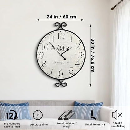 30 Inch Wall Clock for Living Room, Extra Large Farmhouse Wall Clock, Wrought - Image 2