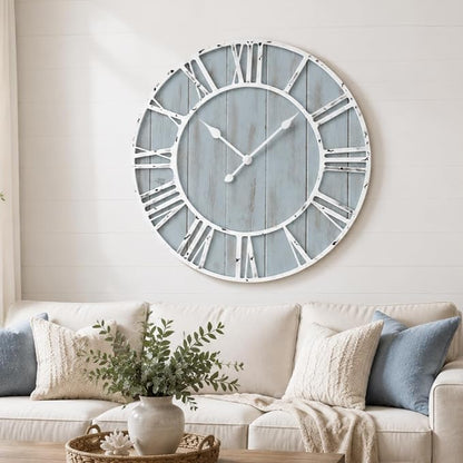 Quelay 30 Inch Coastal Wall Clock, Quiet Ticking Battery Operated, Rustic Retro by Quelay