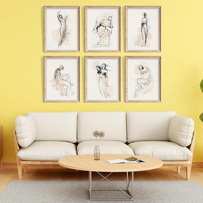 Vodefoad Figure Sketch Art Print Neutral Gallery Wall 6Pcs Set Soft feminine - Image 6