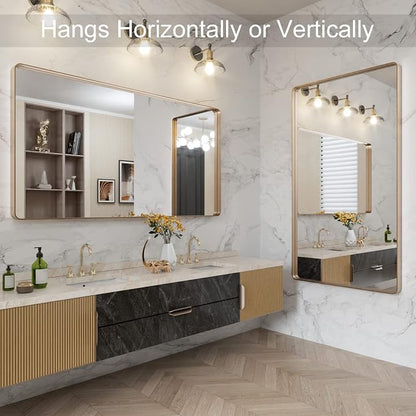 LOAAO 50”X30” Gold Bathroom Mirror, Rounded Rectangle Gold Frame Mirror - Image 4