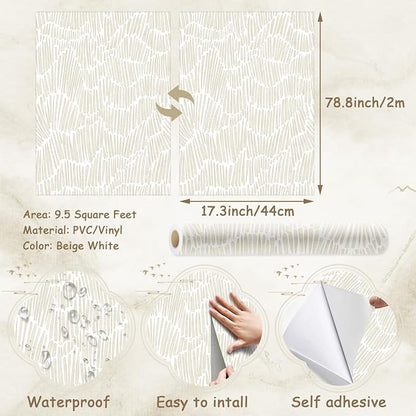 Theper Beige Wallpaper 17.3"×78.8" Modern Striped Peel and Stick Wallpaper Boho - Image 3