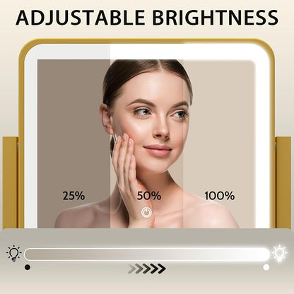 ROLOVE Gold Lighted Makeup Mirror, 3-Color Dimmable Lighting, 360° Rotation - Image 3