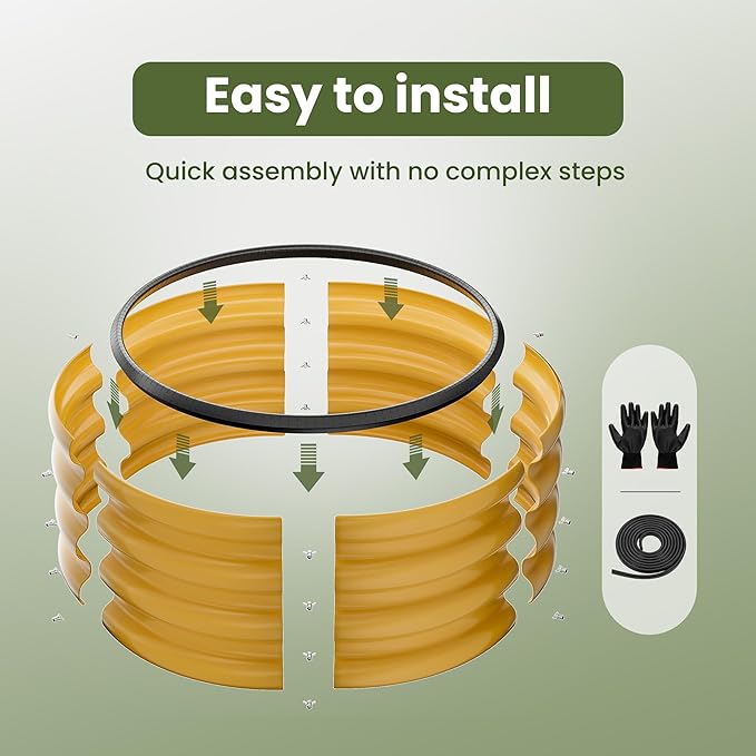 ZXZYHFTY Round Galvanized Raised Garden Bed kit,Yellow Outdoor Garden Raised Planter Box, Round Large Metal Raised Garden Beds for Vegetable 2 * 2 * 1ft 1 Pack