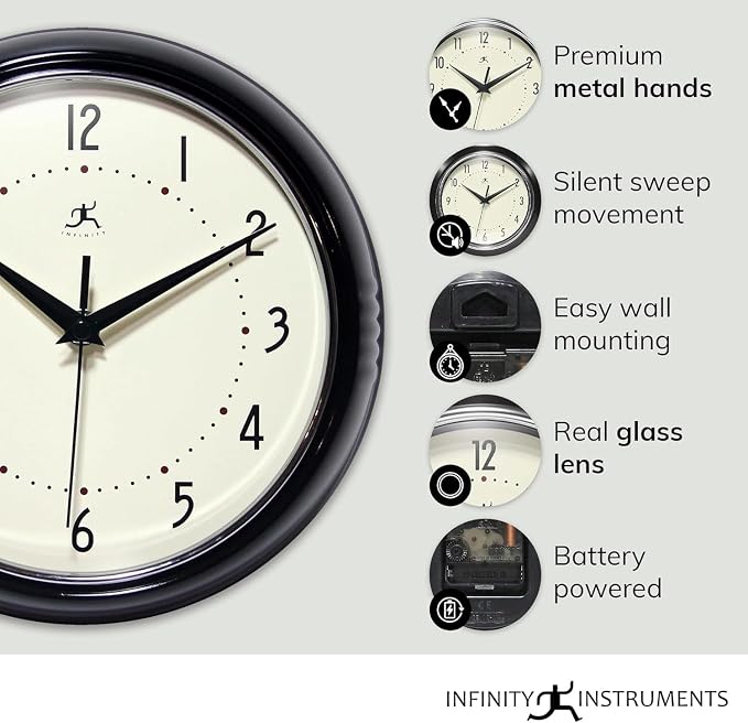 Infinity Instruments Retro 9.5 Inch Round Indoor Wall Clock, Baby Blue - Image 4