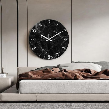 Oversized Decorative Clocks Battery Operated 24 Inch Marble Black Wall Clock - Image 3