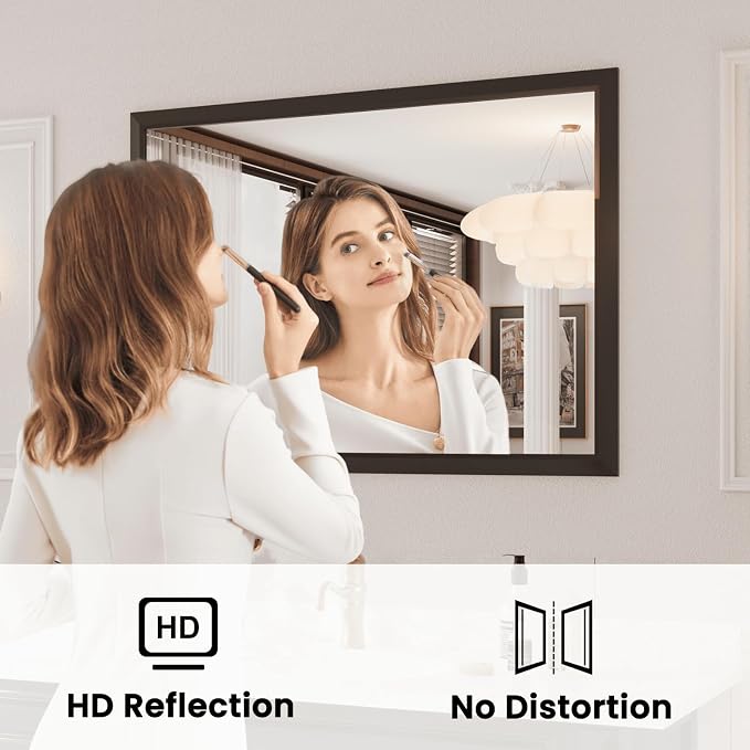 Amorho Bathroom Mirror Black, 44x36 Inch Thick Metal Framed Wall Mirrors - Image 3