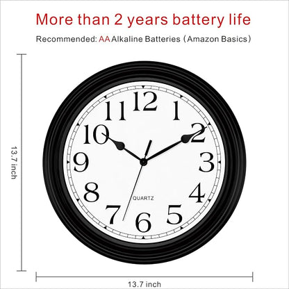 Foxtop 14 Inch Wall Clock Battery Operated Silent Non-Ticking Round Classic - Image 2