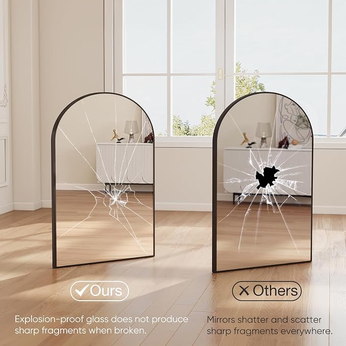 DUMOS Black Metal Arch Vanity Rounded Rectangle Bathroom Mirrors - Image 5
