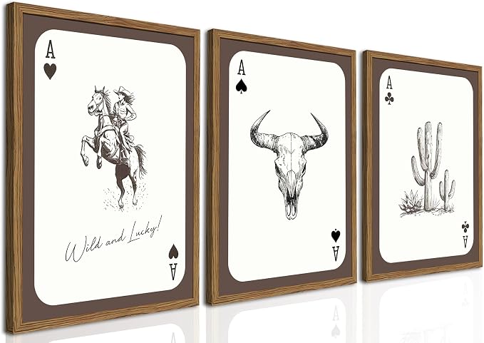 Western Cowgirl Wall Art Set of 3, Vintage Southwestern Wild and Lucky Rodeo by TransformYourWallsElevateYourStyle