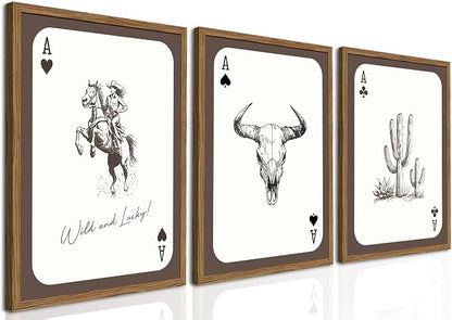 Western Cowgirl Wall Art Set of 3, Vintage Southwestern Wild and Lucky Rodeo by TransformYourWallsElevateYourStyle