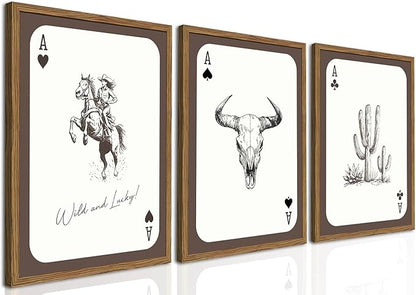 Western Cowgirl Wall Art Set of 3, Vintage Southwestern Wild and Lucky Rodeo by TransformYourWallsElevateYourStyle