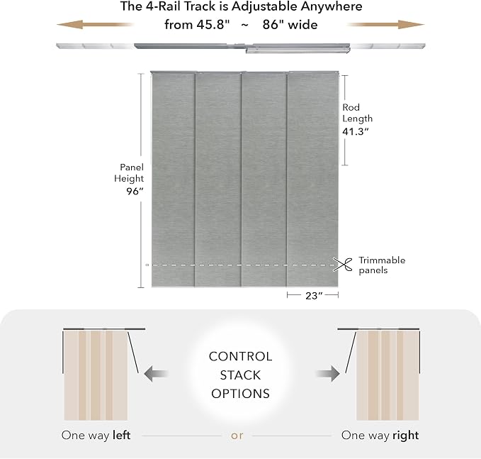 GoDear Design Adjustable Sliding Closet Door Blinds 45.8"- 86" W x 96" H - Image 4