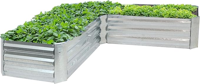 Sunnydaze 11.75" H Raised Metal Garden Bed - Galvanized Raised Garden Bed Outdoor for Vegetables and Flowers - Silver - L-Shaped