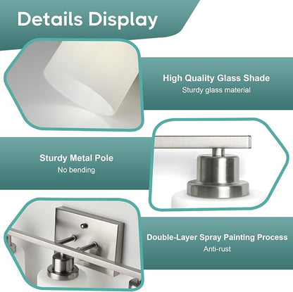 Ascher Bathroom Light Fixtures, 3-Light Vanity Light Over Mirror, Brushed - Image 5