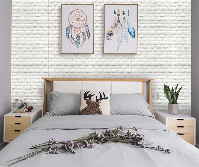 3D Wall Panels Peel and Stick 11PCS White Foam Brick Wallpaper - Image 3