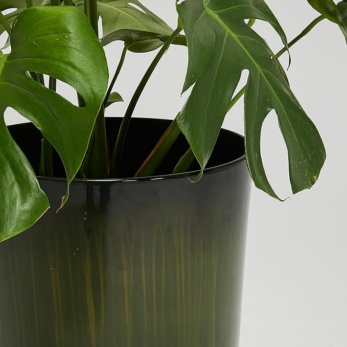 Worth Garden 20" H. Large Plastic Planters - Set of 2 Gradient Green Glossy Smooth Finish - Tall Plant Pots for Indoor & Outdoor Use - Decorative Lightweight Flower Pots for Front Porch, Patio, Deck