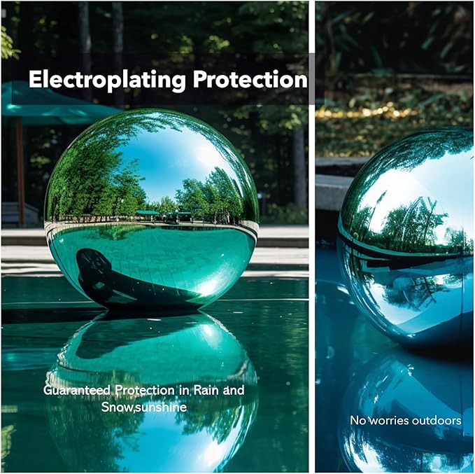 12 Inch Stainless Steel Gazing Globe,v2croft Hollow Ball Mirrored Surface Polished Shiny Sphere,Garden Stainless Steel Gazing Ball for Outdoor Lawn Pond Yard Ornament (Light Blue)