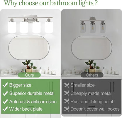Indoi 4-Light Bathroom Light Fixtures, Brushed Nickel Vanity Lights - Image 2