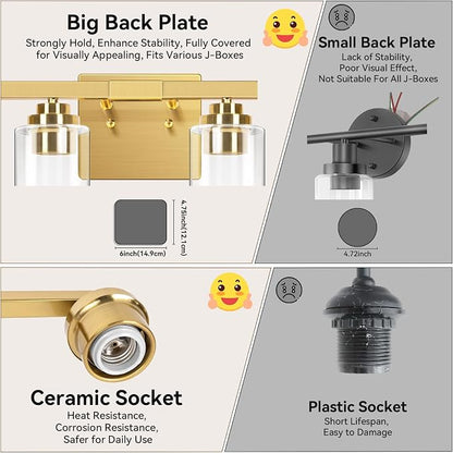 4-Light Bathroom Light Fixtures, Brushed Gold Vanity Lights, Classic Wall Lamp - Image 7