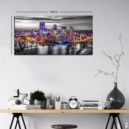 Pittsburgh Wall Art Living Room Decorations Black and White City Skyline - Image 2
