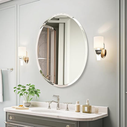 USHOWER Bathroom Mirror for Over Sink, 20x28 Inch Oval Frameless Mirror - Image 7