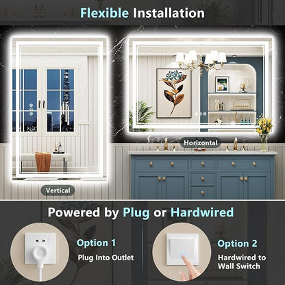 55x36 LED Bathroom Mirror with Lights, Backlit and Front Lit Anti-Fog Lighted - Image 6