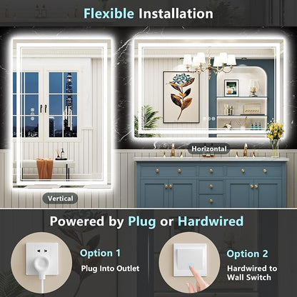 55x40 LED Bathroom Mirror with Lights, Backlit and Front Lit Anti-Fog Lighted - Image 6