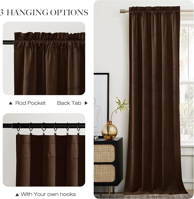 NICETOWN Brown Velvet Room Darkening Curtains 90 inches Long, Home Decor Light - Image 8