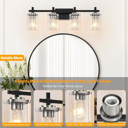 4-Lights Black and Brushed Nickel Vanity Lights - Image 3