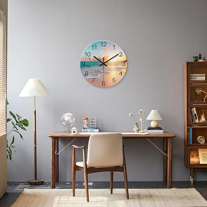 Beach Wall Clock Silent Analog Glass Wall Clocks Battery Operated 16 Inches or - Image 3