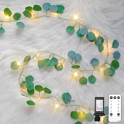 suddus Vines with Lights Plug in, 33ft 100 LED Eucalyptus Garland String Light by SUDDUS