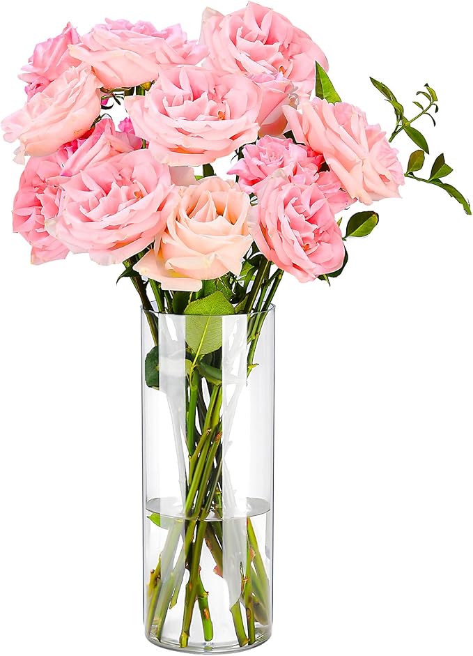Clear Flower Vase, Non-breakable Vases, 4" W x 12" H, Acrylic Vase, Aesthetic Room Decor Cylindrical Modern Flower Vases for Table Centerpiece, Home Decor, Women Floral Arrangement Gift