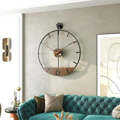 Modern Wood Walnut Dial Wall Clock, Large Simple Wall Decor Metal Frame Silent - Image 6