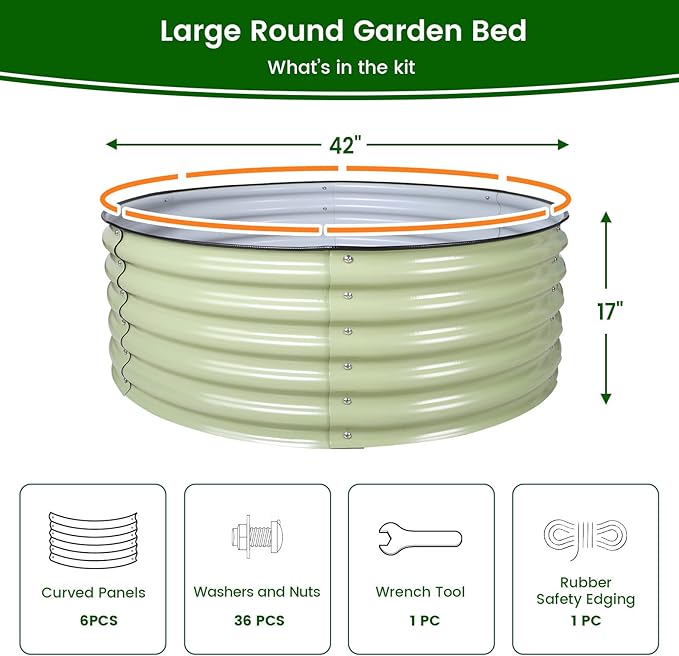 Olle 17" Tall 42" Round Raised Garden Bed Metal Raised Beds for Gardening, Large Planter Box Round Raised Garden Beds Outdoor for Vegetables, Sage Green