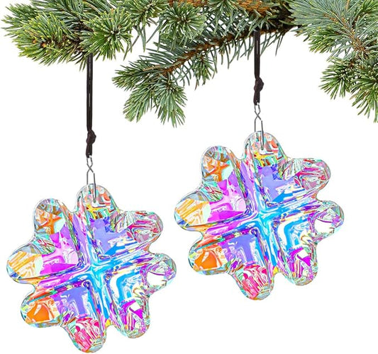 HDCRYSTALGIFTS 2PCS Crystal Prisms Suncatchers for Windows Christmas Ornaments,Lucky Four Leaf Clover Rainbow Maker Hanging Prism Sun Catchers for Home Garden Decoration,45mm