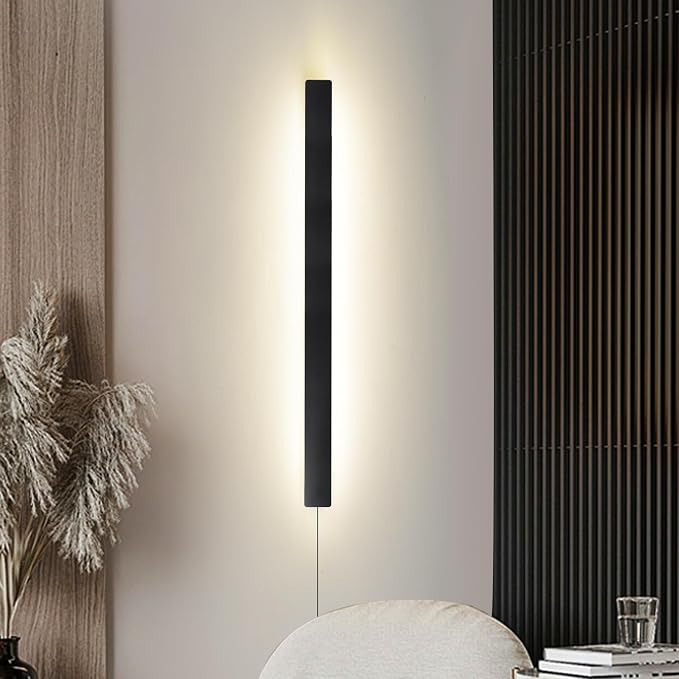 KELUOLY Modern Plug in Wall Lights, 31.4 inch Frosted Black LED Long Wall Sconce - Image 8