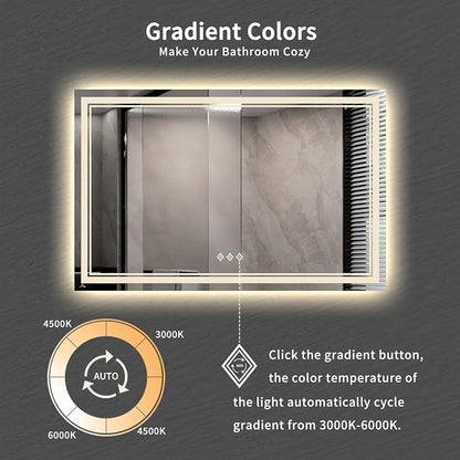 LED Mirror, 55x36 Inch Gradient Front and Backlit Lighted Bathroom Mirror - Image 3