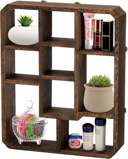 Frcctre Rustic Shadow Box Display Shelf, 9 Compartments Wood Hanging Display - Image 4