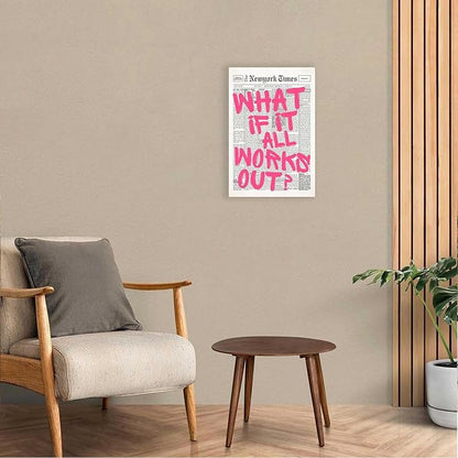 Drimiler Retro Newspaper Pink Font Poster What If It All Works Out Canvas Wall - Image 7