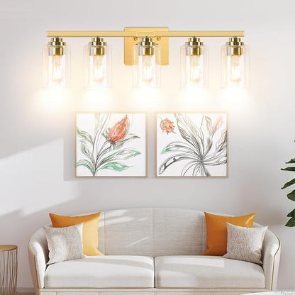 VerRon 5-Light Gold Bathroom Light Fixtures, Brushed Gold Wall Light Fixture - Image 9